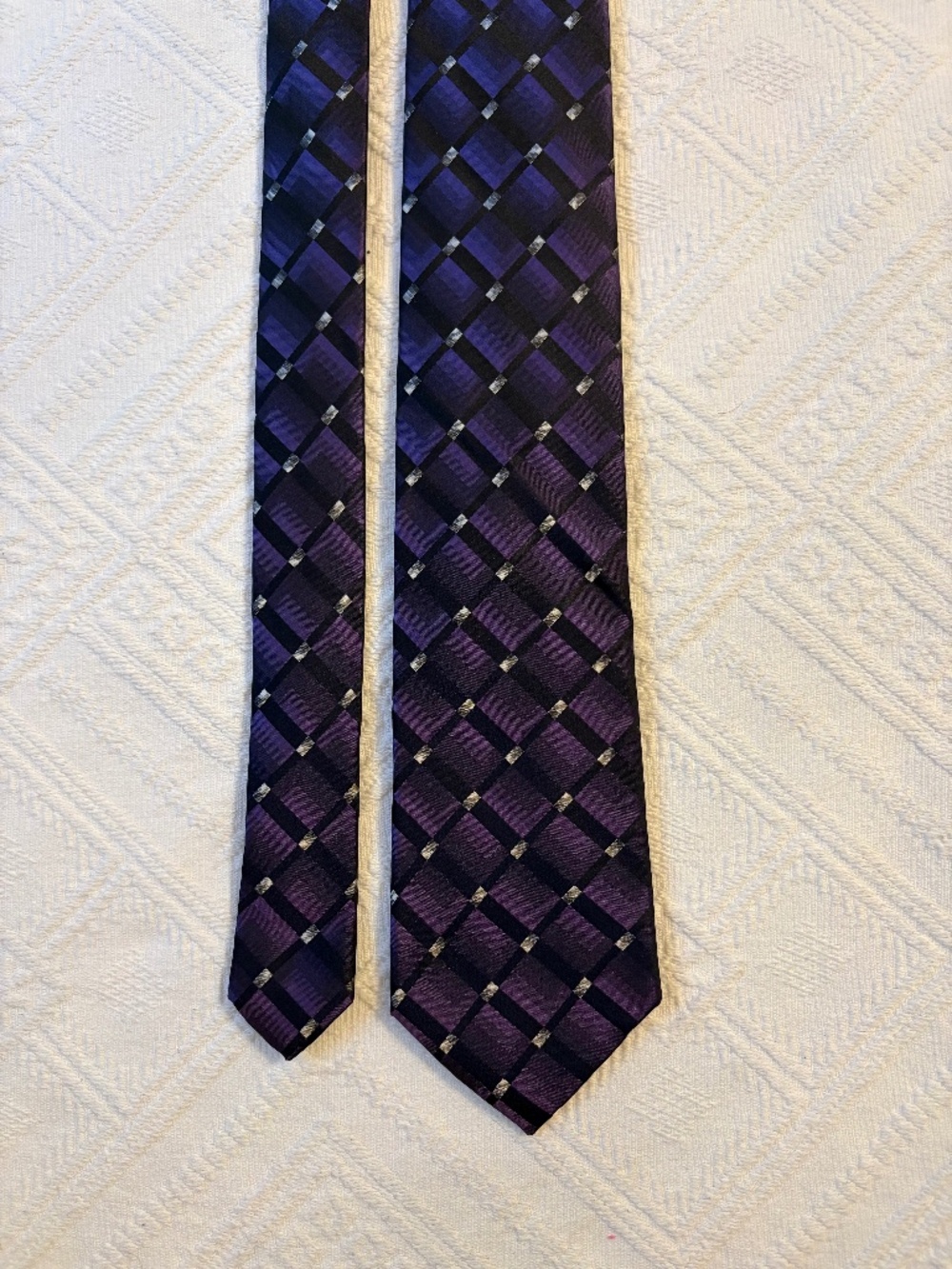 Pronto Uomo Couture Silk Geometric Tie Purple Black Silver Men’s Wearhouse NWT